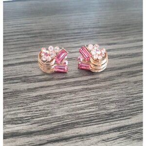 Vintage Coro Gold-Tone Clip-On Earrings With Pink Rhinestones